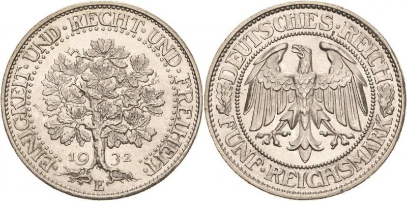 Gedenkausgaben
 5 Reichsmark 1932 E Eichbaum Jaeger 331 Kl. Randfehler, vorzügl...