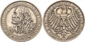 Gedenkausgaben
 3 Reichsmark 1928 D Dürer Jaeger 332 Randfehler, fast vorzüglich/vorzüglich