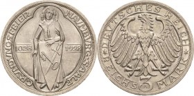 Gedenkausgaben
 3 Reichsmark 1928 A Naumburg Jaeger 333 Kl. Randfehler, vorzüglich-Stempelglanz