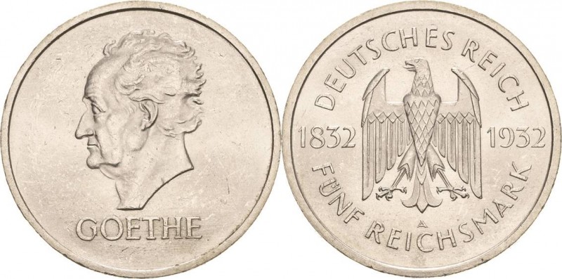 Gedenkausgaben
 5 Reichsmark 1932 A Goethe Jaeger 351 Fast vorzüglich/vorzüglic...