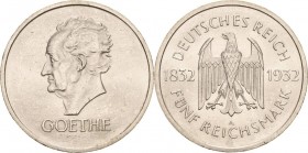 Gedenkausgaben
 5 Reichsmark 1932 A Goethe Jaeger 351 Fast vorzüglich/vorzüglich-Stempelglanz