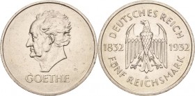 Gedenkausgaben
 5 Reichsmark 1932 A Goethe Jaeger 351 Fast vorzüglich/vorzüglich