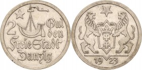 Ausgaben des Freistaates
 2 Gulden 1923. Kogge Jaeger D 8 Kl. Randfehler, sehr schön+