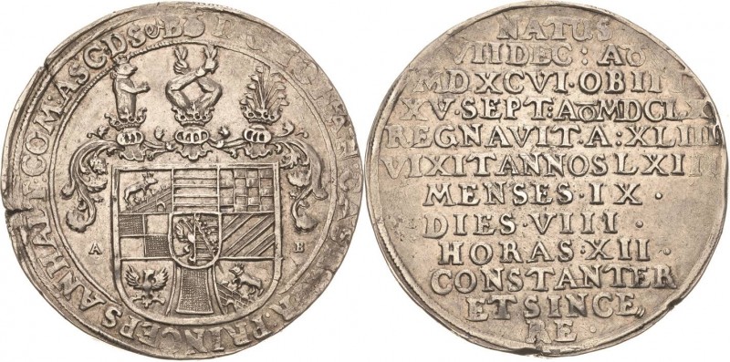 Anhalt-Dessau
Johann Casimir 1618-1660 Taler 1660, Berlin Auf seinen Tod Mann 8...