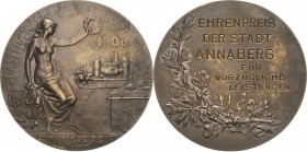 Annaberg
 Silbermedaille 1906 (AWES/Berlin) Preismedaille der gastwirtschaftlichen Ausstellung. Nach rechts sitzende Frauengestalt mit Kranz in der a...