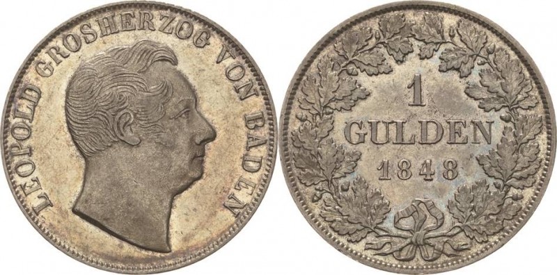 Baden-Durlach
Carl Leopold Friedrich 1830-1852 Gulden 1848, Karlsruhe AKS 95 Ja...