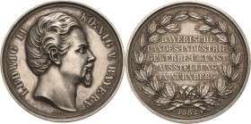 Bayern
Ludwig II. 1864-1886 Silbermedaille 1882 (J.A. Ries) Prämie der 1. Bayerischen Landes-Industrie-, Gewerbe- und Kunstausstellung in Nürnberg. K...