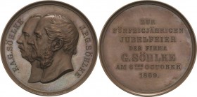 Berlin
 Bronzemedaille 1869 (Mertens) 50-jähriges Bestehen der Spielwarenfabrik G. Söhlke. Die Köpfe von F.A.G. und J.P.G. Söhlke nebeneinander nach ...