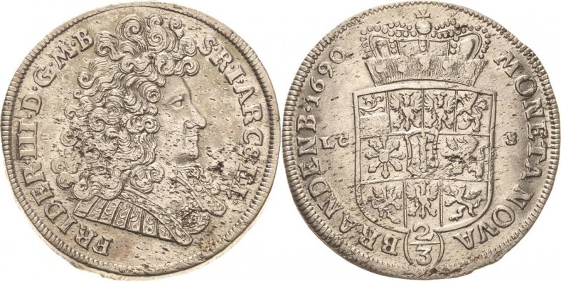 Brandenburg-Preußen
Friedrich III. 1688-1701 2/3 Taler 1690, LCS-Berlin v. Schr...