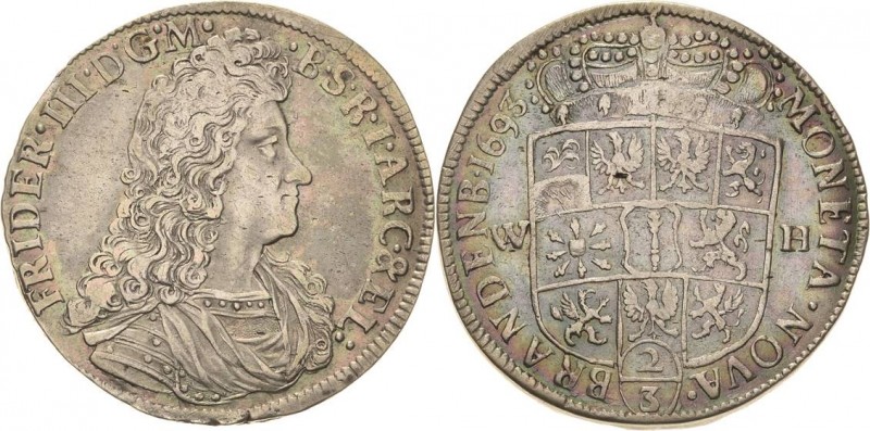 Brandenburg-Preußen
Friedrich III. 1688-1701 2/3 Taler 1693, WH-Emmerich v. Sch...