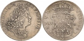 Brandenburg-Preußen
KÖNIGREICH ab 1701. Friedrich I. 1701-1713 2/3 Taler 1705, HFH-Magdeburg v. Schrötter 122 Davenport 292 Neumann 6 Seltenes und at...