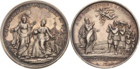 Brandenburg-Preußen
Friedrich Wilhelm I., der Soldatenkönig 1713-1740 Silbermedaille 1732. Auf die Aufnahme der Salzburger Emigranten. Christus und d...