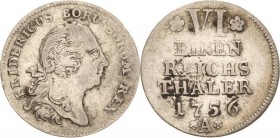 Brandenburg-Preußen
Friedrich II., der Große 1740-1786 1/6 Taler 1756, A-Berlin Olding 24 a Kluge 88.1 v. Schrötter 250 Von größter Seltenheit. Sehr ...