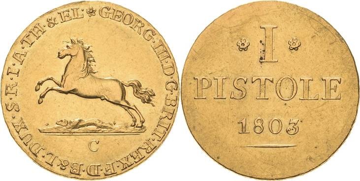 Braunschweig-Calenberg-Hannover
Georg III. 1760-1820 Pistole 1803, C-Clausthal ...