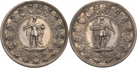 Hildesheim-Bistum
Sedisvakanz 1724 Silbermedaille 1724 (P.P. Werner) Karl der Große steht fast von vorn mit Schwert und Reichsapfel, umher Wappenkran...