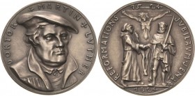 Jena
 Silbermedaille 1924 (K. Goetz) 400 Jahre Reformation in Jena. Brustbild Martin Luthers halbrechts / Vor gekreuzigtem Jesus geben sich Martin Lu...
