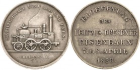 Leipzig
 Silbermedaille 1839 (Ehrhardt) Eröffnung der Leipzig-Dresdner Eisenbahn am 7. und 8. April. "Saxonia" nach rechts / Schrift im Eichen- und O...