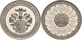Leipzig
 Zinnmedaille 1891 (Lauer) Anschluss der Vororte zur Stadt. Behelmtes Stadtwappen / Im Medaillon sitzende Germania mit Merkur und Minerva, da...