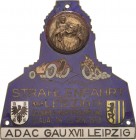 Leipzig
 Einseitige emaillierte Bronzeplakette in Form des Völkerschlachtdenkmals 1928 (Brehmer) Strahlenfahrt nach Leipzig 1928. Hl. Christophorus-M...