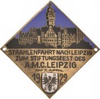 Leipzig
 Einseitige teilemaillierte Bronzeplakette 1929 (G. Brehmer) Strahlenfahrt nach Leipzig zum Stiftungsfest AMC Leipzig. Neues Rathaus, darunte...