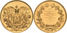 Magdeburg-Stadt
 Goldmedaille o.J. (19. Jahrhundert). Für Verdienste um die Feuerversicherungsgesellschaft. Adler über Stadtwappen, umgeben von Fahne...