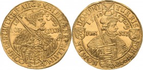 Sachsen-Kurlinie ab 1547 (Albertiner)
Johann Georg I. (1611-) 1615-1656 5 Dukaten 1630, gekreuzte Zainhaken-Dresden Jahrhundertfeier der Augsburger K...