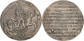 Sachsen-Kurlinie ab 1547 (Albertiner)
Johann Georg II. 1656-1680 Breiter Doppeltaler 1657, Eichel-Dresden Vikariat C/K 489 Schnee 897 Davenport 398 S...