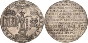 Sachsen-Kurlinie ab 1547 (Albertiner)
Johann Georg II. 1656-1680 Breiter Doppeltaler 1661, Eichel-Dresden Grundsteinlegung der Kapelle im Schloss Mor...