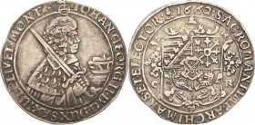 Sachsen-Kurlinie ab 1547 (Albertiner)
Johann Georg II. 1656-1680 1/2 Taler 1662, CR-Dresden Erbländischer Halbtaler C/K 408 Kohl 222 Sehr schön