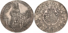Sachsen-Kurlinie ab 1547 (Albertiner)
Johann Georg II. 1656-1680 Breiter Doppeltaler 1663, CR-Dresden Beichttaler. Der geharnischte Kurfürst im Kuror...