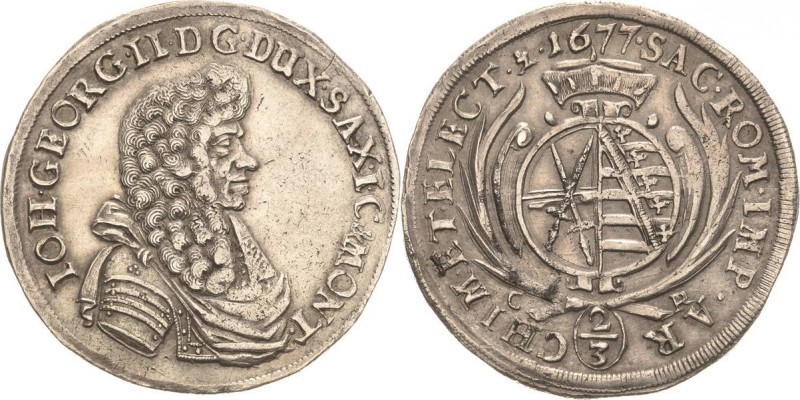 Sachsen-Kurlinie ab 1547 (Albertiner)
Johann Georg II. 1656-1680 2/3 Taler 1677...