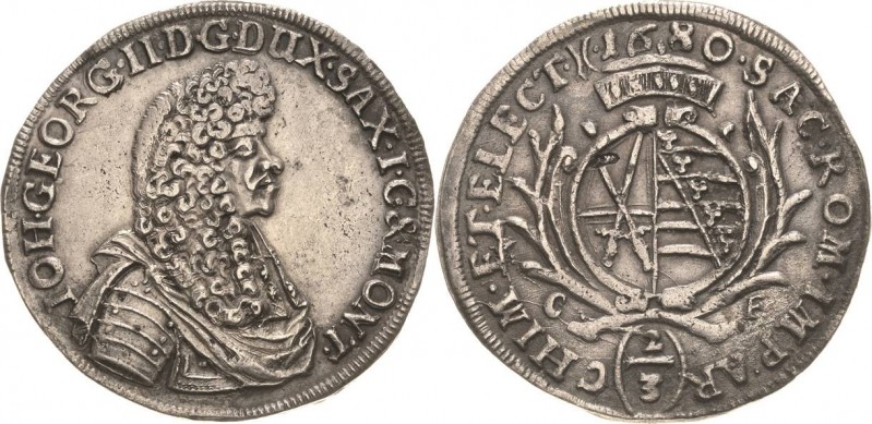 Sachsen-Kurlinie ab 1547 (Albertiner)
Johann Georg II. 1656-1680 2/3 Taler 1680...