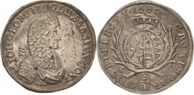 Sachsen-Kurlinie ab 1547 (Albertiner)
Johann Georg II. 1656-1680 2/3 Taler 1680, CF-Dresden C/K 407 Davenport 806 Kohl 228 Feine Patina, vorzüglich