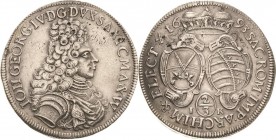 Sachsen-Kurlinie ab 1547 (Albertiner)
Johann Georg IV. 1691-1694 2/3 Taler 1693, IK-Dresden C/K 663 Kohl 319 Davenport 813 Min. Schrötlingsfehler, fa...