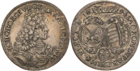 Sachsen-Kurlinie ab 1547 (Albertiner)
Johann Georg IV. 1691-1694 2/3 Taler 1694, IK-Dresden C/K 663 Kohl 319 Davenport 813 Vorzüglich
