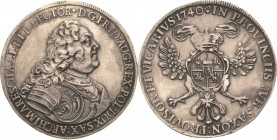 Sachsen-Kurlinie ab 1547 (Albertiner)
Friedrich August II. 1733-1763 Taler 1740, Zainhaken-Dresden Vikariat Kahnt 632 Schnee 1031 Davenport 2668 Kopi...