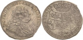 Sachsen-Kurlinie ab 1547 (Albertiner)
Friedrich August II. 1733-1763 1/3 Taler 1752, FWôF-Dresden Kahnt 554 Kohl 473 Kl. Zainende, vorzüglich