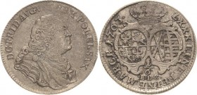 Sachsen-Kurlinie ab 1547 (Albertiner)
Friedrich August II. 1733-1763 1/6 Taler 1763, EDC-Leipzig Kahnt 566 Kohl 482 Fast vorzüglich