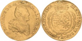 Sachsen-Kurlinie ab 1547 (Albertiner)
Xaver 1763-1768 Dukat 1768, EDC-Dresden Kahnt 1018 Buck 57 c Friedberg 2870 GOLD. 3.45 g. Sehr selten. Henkelsp...