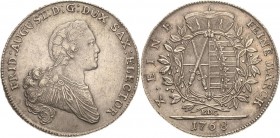 Sachsen-Kurlinie ab 1547 (Albertiner)
Friedrich August III. 1763-1806 Taler 1768, EDC-Dresden Kahnt 1072 Buck 127 a Schnee 1071 Davenport 2682 Vorzüg...