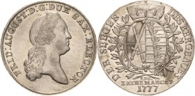 Sachsen-Kurlinie ab 1547 (Albertiner)
Friedrich August III. 1763-1806 Taler 1777, EDC-Dresden Ausbeute Kahnt 1075 Buck 142 Schnee 1074 Müseler 56.1.4...