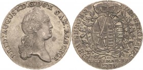 Sachsen-Kurlinie ab 1547 (Albertiner)
Friedrich August III. 1763-1806 Taler 1779, IEC-Dresden Ausbeute Kahnt 1077 Buck 156 Schnee 1076 Müseler 56.1.4...