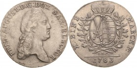 Sachsen-Kurlinie ab 1547 (Albertiner)
Friedrich August III. 1763-1806 Taler 1783, IEC-Dresden Kahnt 1081 Buck 159 c Schnee 1077 Davenport 2695 Vorzüg...