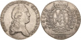 Sachsen-Kurlinie ab 1547 (Albertiner)
Friedrich August III. 1763-1806 Taler 1787, IEC-Dresden Kahnt 1081 Buck 161 a Schnee 1079 Davenport 2695 Vorzüg...