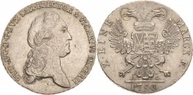 Sachsen-Kurlinie ab 1547 (Albertiner)
Friedrich August III. 1763-1806 Taler 1790, IEC-Dresden Vikariat Kahnt 1154 Buck 174 Schnee 1088 Davenport 2697...