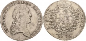 Sachsen-Kurlinie ab 1547 (Albertiner)
Friedrich August III. 1763-1806 Taler 1790, IEC-Dresden Kahnt 1083 Buck 161c Schnee 1086 Davenport 2695 Avers m...