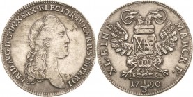 Sachsen-Kurlinie ab 1547 (Albertiner)
Friedrich August III. 1763-1806 1/3 Taler 1790, IEC-Dresden Vikariat Kahnt 1156 Buck 172 Vorzüglich