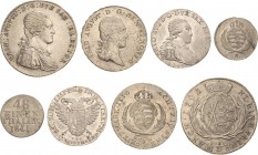 Sachsen-Kurlinie ab 1547 (Albertiner)
Friedrich August III. 1763-1806 1/3 Taler 1791, IEC-Dresden und 1/6 Taler 1810 SGH, 1/12 Taler 1792 (Vikariat) ...