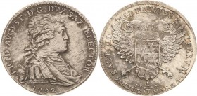 Sachsen-Kurlinie ab 1547 (Albertiner)
Friedrich August III. 1763-1806 1/3 Taler 1792, IEC-Dresden Vikariat Kahnt 1161 Buck 183 Avers min. justiert, p...