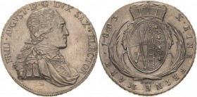 Sachsen-Kurlinie ab 1547 (Albertiner)
Friedrich August III. 1763-1806 Taler 1803, IEC-Dresden Kahnt 1089 Buck 211 e Davenport 2701 Kl. Kratzer, vorzü...